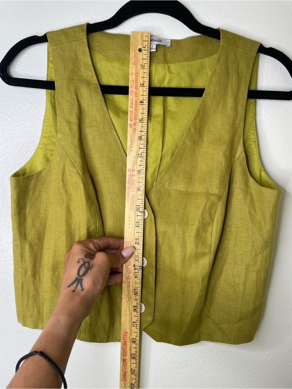 Madewell Lime Green Linen Button-Front Vest - Picture 3 of 6